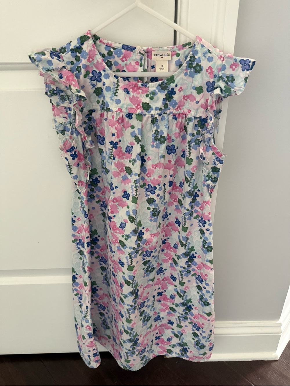 Crewcuts Floral Ruffle-Trim Cotton Sundress in Pink, Blue & Green